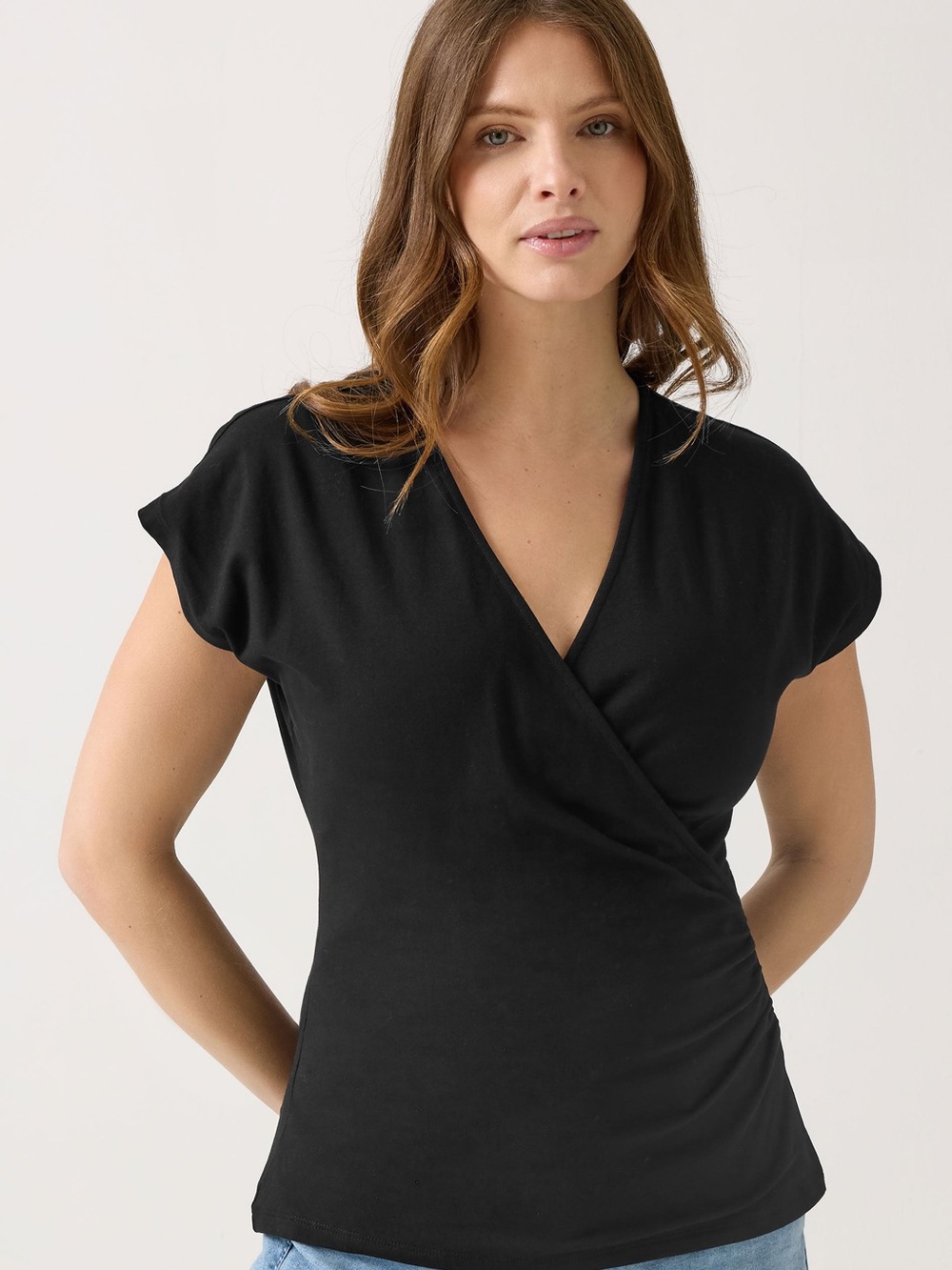 Merona Black Draped Surplice Short Sleeve Tee